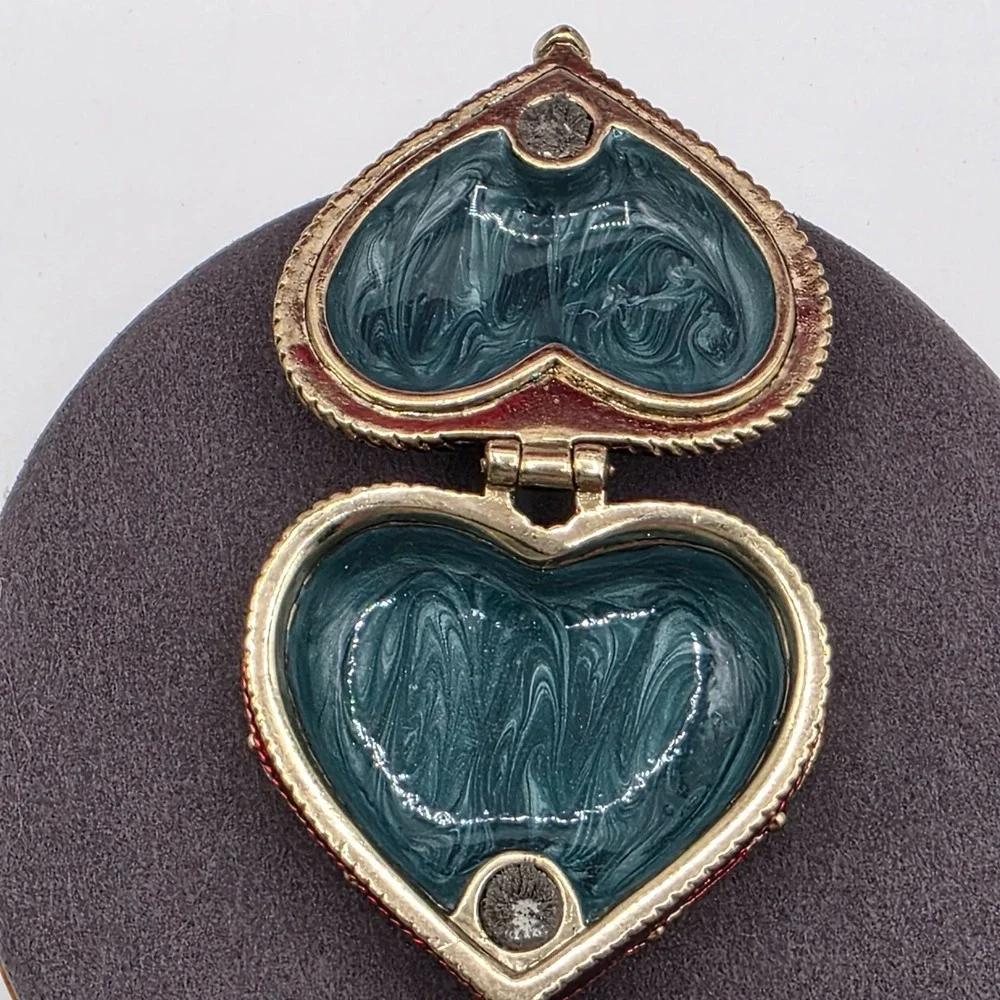 Monet Heart Hinged Trinket Box Red Gold Filigree Crystals Jewelry‎ Keepsake
